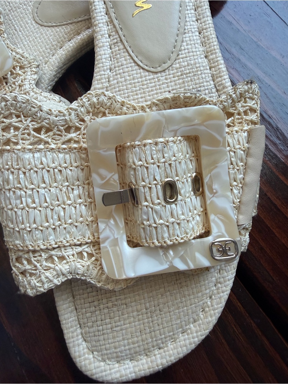 Sam Edelman Bambi Beige Linen Raffia Slide Sandals with Buckle Size 8.5 - Picture 4 of 8